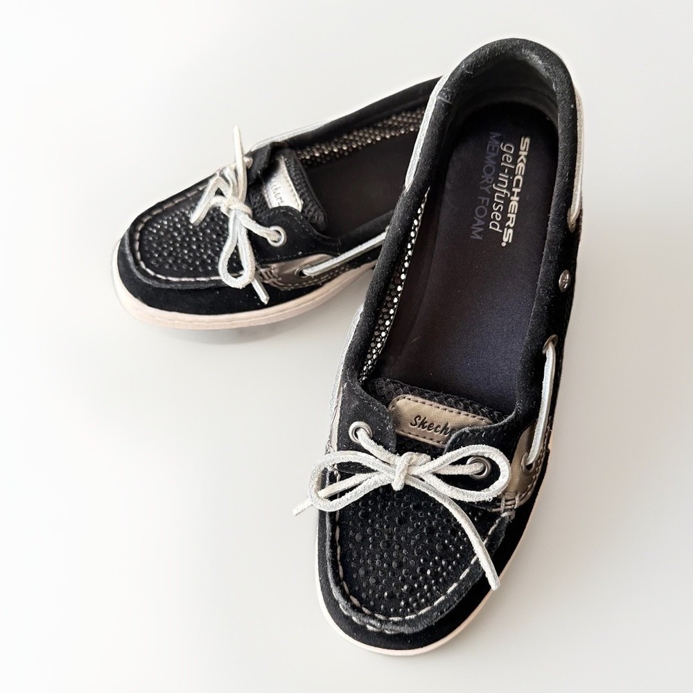 Skechers Shoes Womens Size 7 Black Rhinestone Boat Slip On Memory Foam 48430